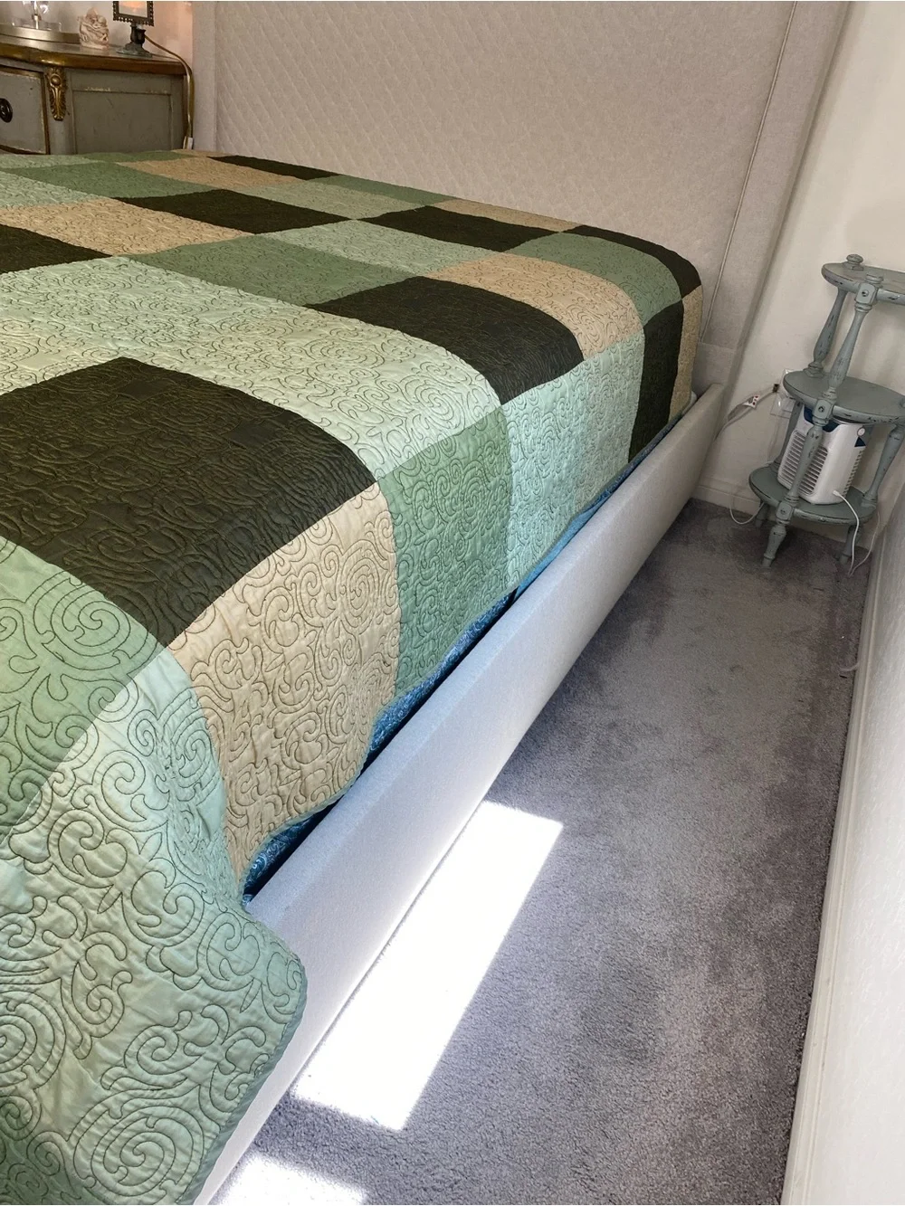 Rare 70s Springmaid patchwork Lightweight bedspread/ Quilt green brown gold